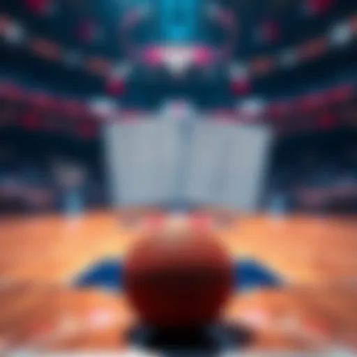 A basketball court with Sixers branding, showing a betting slip with odds and strategies listed