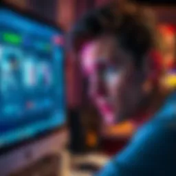 A person appears doubtful while examining a computer screen displaying an online platform