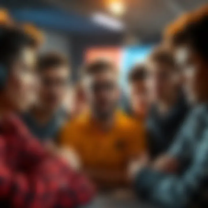 A group of players expressing doubt about game fairness and possible manipulation, with concerned expressions and gestures.