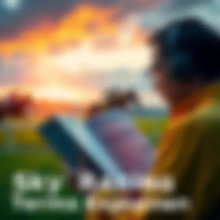 A person reading a guide about racing terms with a horse racing background