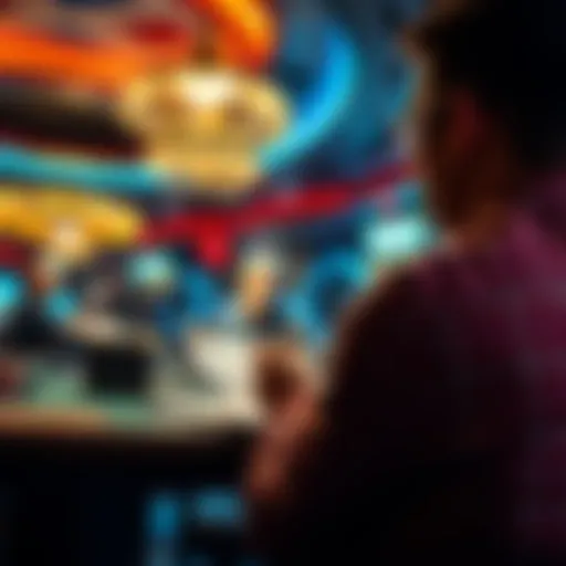 A person watching a tired dealer at a gaming table, taking notes on their behavior during a night shift.