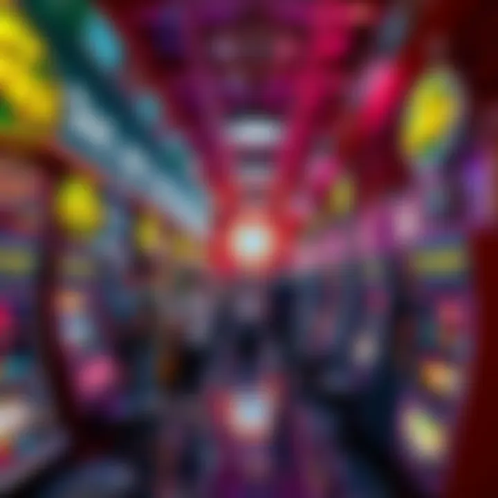 A view of a busy slot hall with colorful machines and people enjoying their time.