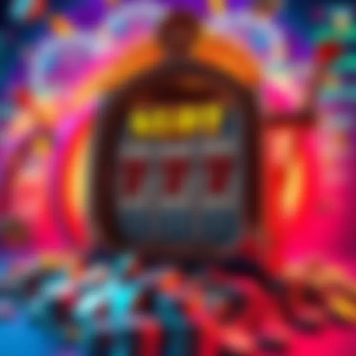 A colorful slot machine displaying large winnings and coins spilling out, symbolizing excitement and luck in gambling.