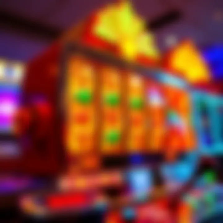 A colorful slot machine featuring various bright symbols and lights, representing excitement and change in opinion about a game.