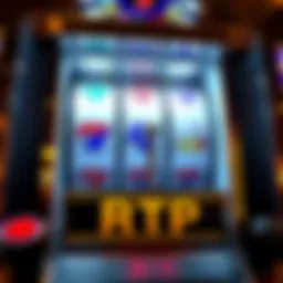 A close-up of a slot machine displaying low return to player percentage and no jackpot wins, highlighting frustration.