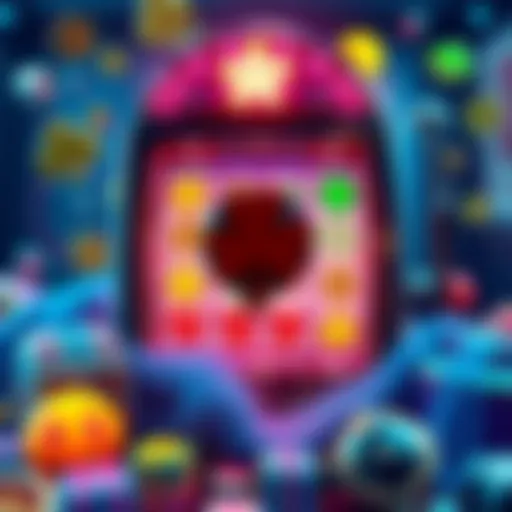 A colorful slot machine surrounded by various lucky charms and symbols, representing gambling superstition