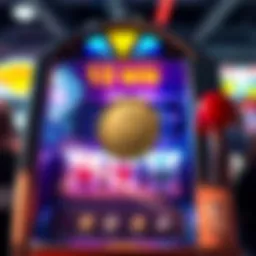A colorful slot machine displaying a one dollar coin being inserted, symbolizing a chance to win big.