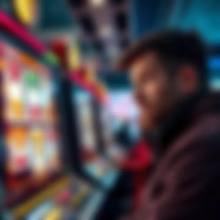 A player closely watching a slot machine after a series of wins, showing signs of curiosity and concern.