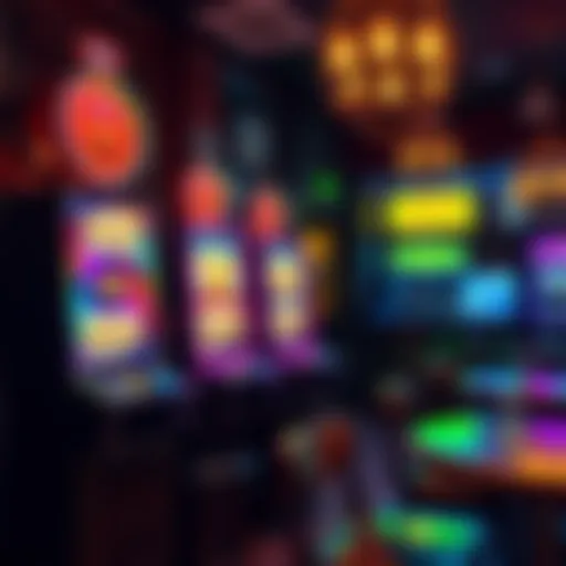 A bright and colorful slot machine with high payout signs in a cozy pub setting