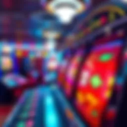 Slot Machine with Winning Symbols A colorful slot machine showing various winning symbols and a bright display indicating a potential jackpot, capturing the excitement of players in a casino environment.