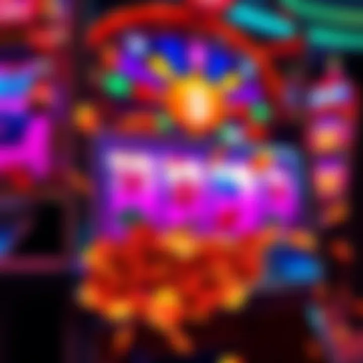 A vibrant slot machine showing various symbols and coins spilling out of it, capturing a big win moment