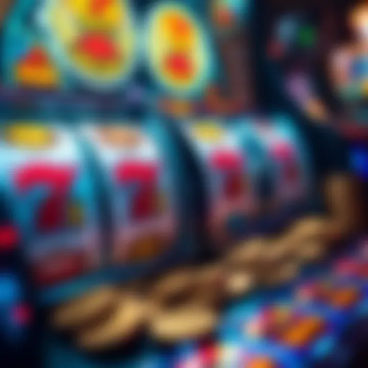 A close-up of a slot machine showing coins and the payout screen after a win.