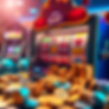 A colorful slot machine displaying various symbols and coins spilling out, representing winning payouts.