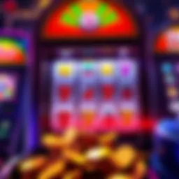 A colorful slot machine displaying various symbols and coins spilling out, representing a successful play.