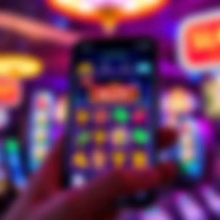 A smartphone displaying the slot tracking app with colorful casino graphics