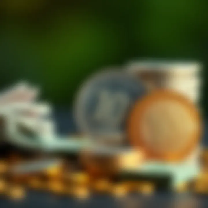 A visual representation of a tiny 10 cent coin transforming into large stacks of money, symbolizing growth and success.