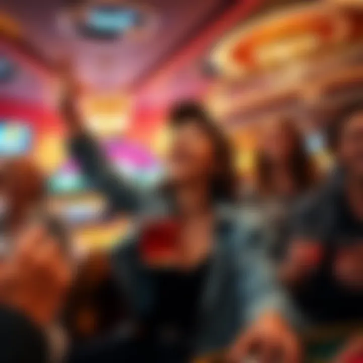 A person joyfully celebrating a small gambling win in a casino with friends and a drink in hand.