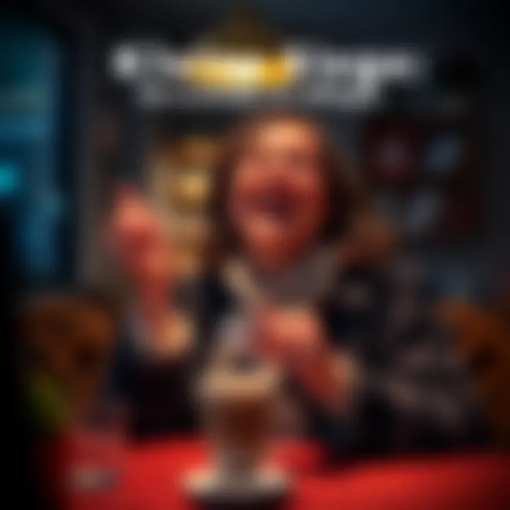 Joyful moment of small victories A person celebrating a small achievement with a smile while holding a cup of coffee in a cozy setting