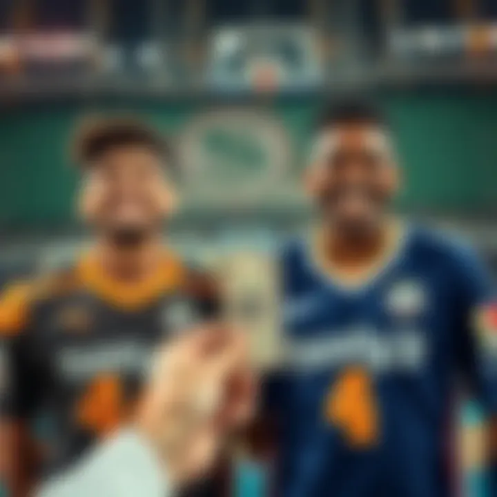 Small Win Celebration A person smiling while holding a dollar bill with sports jerseys of Maxey and Mikal in the background, symbolizing their consistent performances this season.