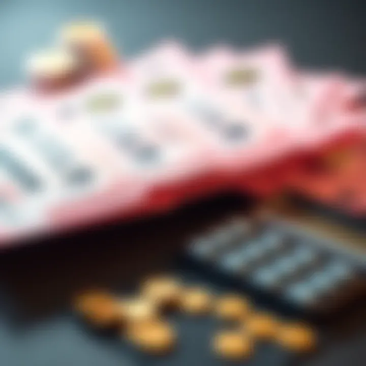 A collection of betting slips showing small winnings and a calculator next to them, representing the idea of evaluating betting strategies.