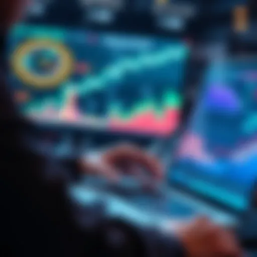 Smart Betting Strategies A person analyzing betting strategies on a laptop with graphs and charts showing potential profits.