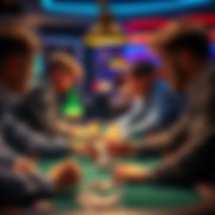 A group of players discussing strategies at a gaming table, focused and engaged.