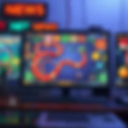 A colorful snake game on a screen showing various strategies to improve gameplay