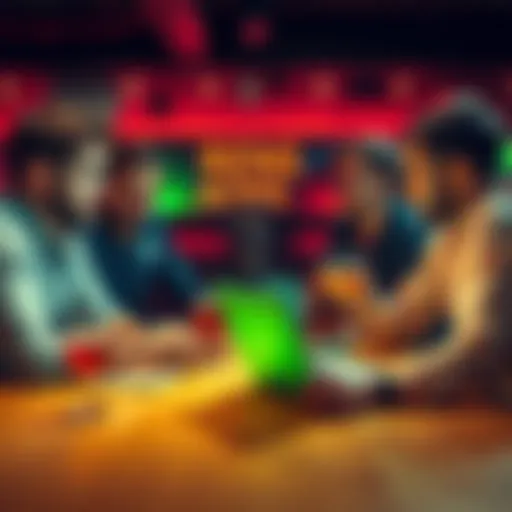 A group of friends discussing soccer betting strategies and tips over drinks, with a laptop showing betting odds on the table.