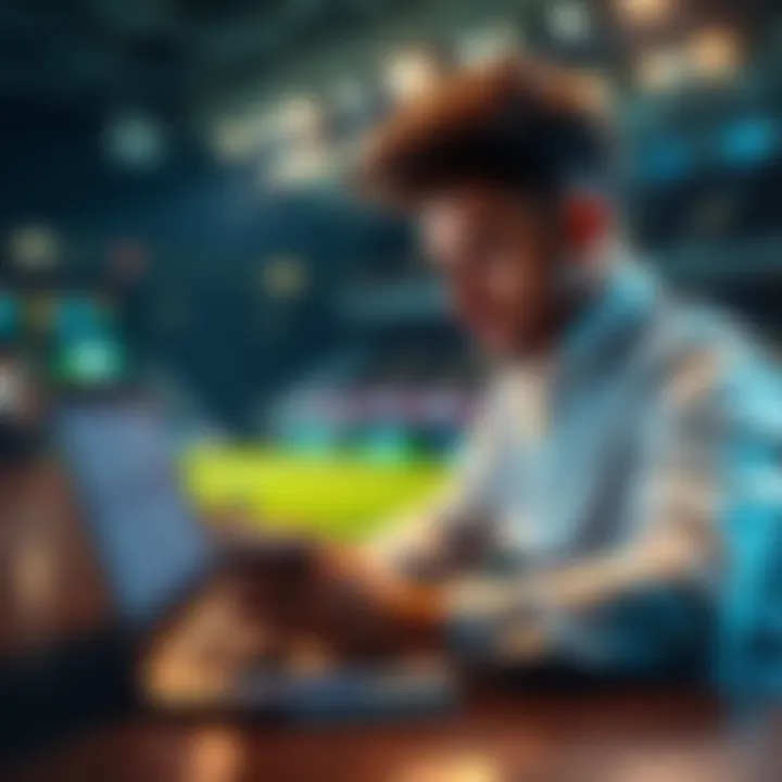 A person analyzing soccer betting odds and strategies with a laptop and a notepad.