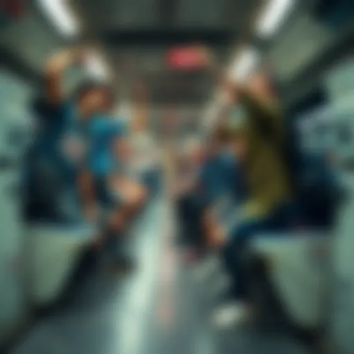 Excited soccer fans celebrating in a subway as the USA faces Brazil in the World Cup semifinals