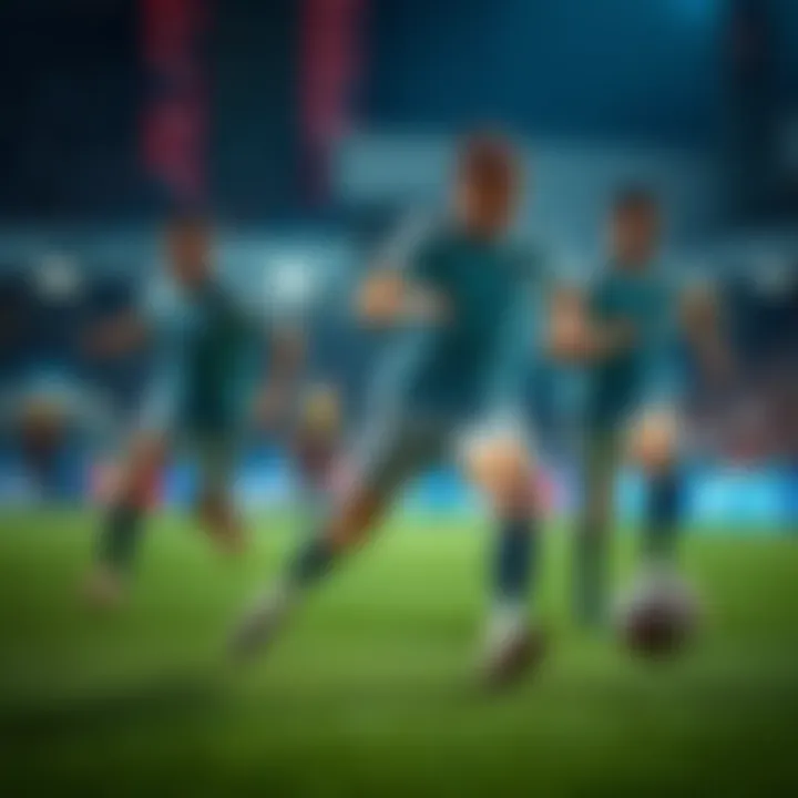 A soccer player dribbling the ball while teammates apply pressure on the opponent, illustrating in-play momentum in live betting.