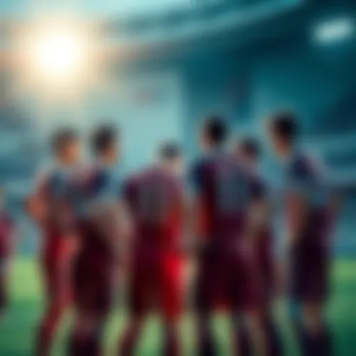 Players in a soccer game discussing strategies during halftime