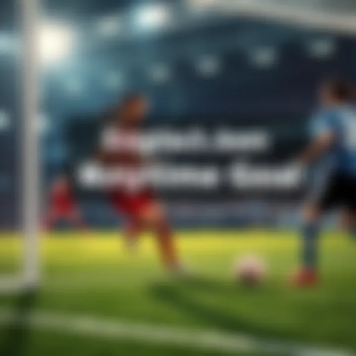 A soccer match showing players in action, with a focus on a goal being scored during regular time, highlighting the betting option 'Anytime Goal'