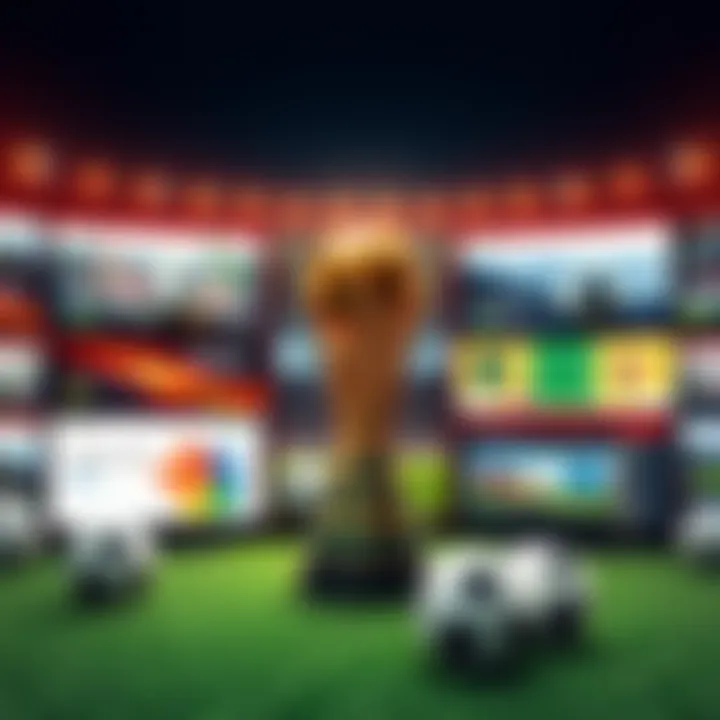 Best Websites for Soccer World Cup Predictions A collage of screens showing popular sports websites for soccer predictions, featuring soccer balls and a world cup trophy