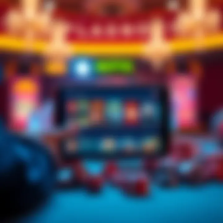 A smartphone screen showing a colorful social casino app with various game options and player avatars