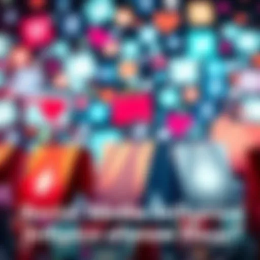 A collage of social media icons with shopping bags, showing the connection between likes and purchases.