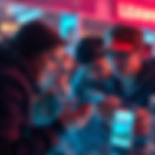 People engaging with social media and using new expressions