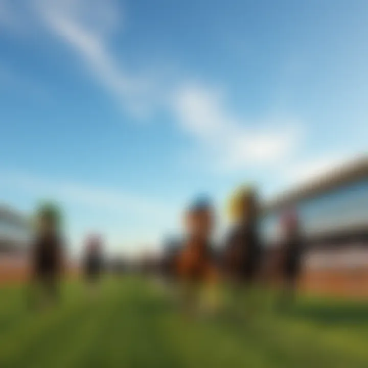 Horses racing on the Southwell track with a clear blue sky and spectators in the background