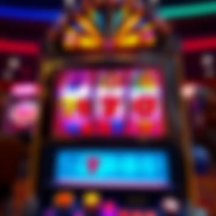 A colorful slot machine with spinning reels showing various symbols and a bright display for a special promotion.