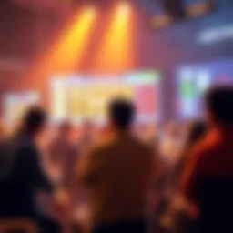A group of people engaging in live sports betting discussions, highlighting promotions and statistics, with a screen showing event odds in the background.