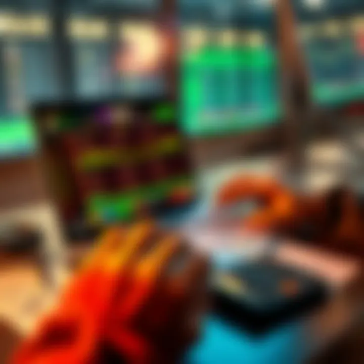 A person reviewing sports betting platforms on a laptop, with betting slips and a calculator beside them.