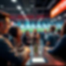 A group of people discussing sports betting tips with excitement