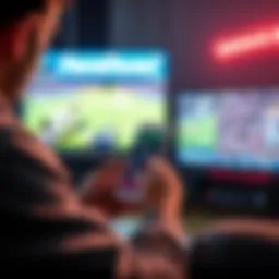 A person placing a sports bet on a mobile device while watching a game on TV