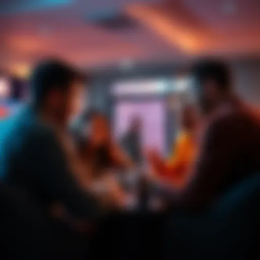 People enjoying sports betting A group of friends gathered around a TV, excitedly watching a sports game and discussing their bets