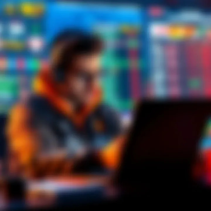 A disappointed bettor reviewing failed parlay bets on a laptop with sports event graphics in the background