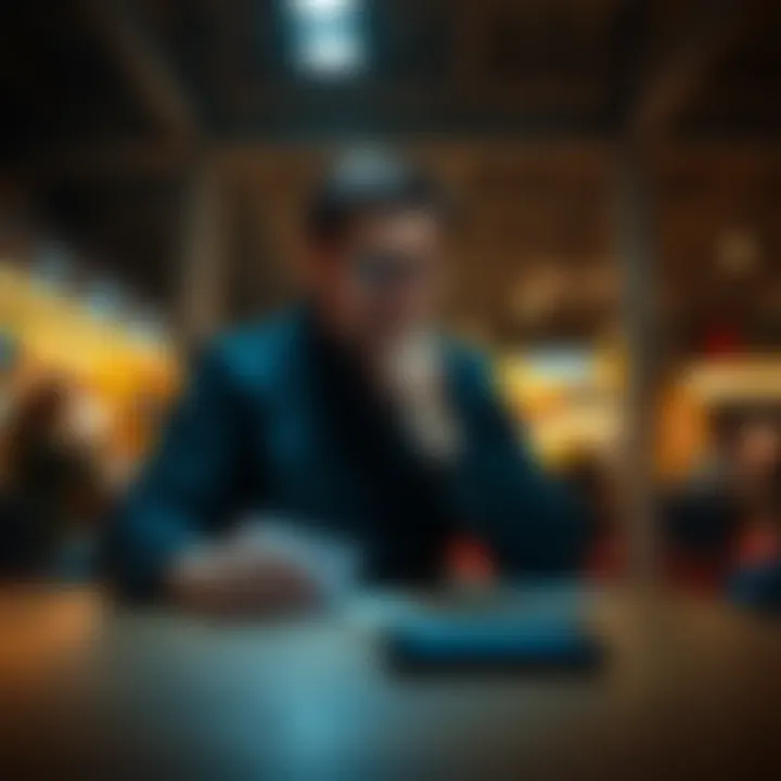 A person sitting alone at a table with a sports betting ticket and a worried expression, reflecting on financial loss and looking for ways to move forward.