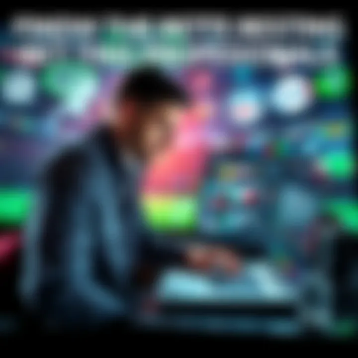 A person researching basketball and football betting options on a laptop, with sports graphics in the background.