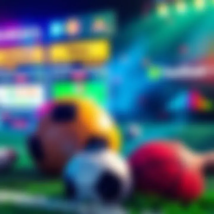 A vibrant graphic showing sports betting bonuses and promotions from various providers like Caesars, DraftKings, and FanDuel, with sports icons like a soccer ball and basketball.