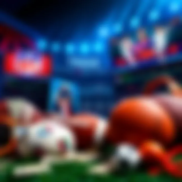 Various sports betting offers for NFL and NBA showcased with graphics of money and sports equipment