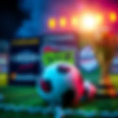 A vibrant display of sports betting promotions with logos of Caesars, DraftKings, and Fanatics, alongside a soccer ball and a trophy, representing the excitement of the World Cup 2026.